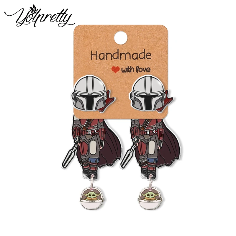 Новые акриловые серьги-гвоздики с принтом мандалориана и ребенка Йоды эпоксиса