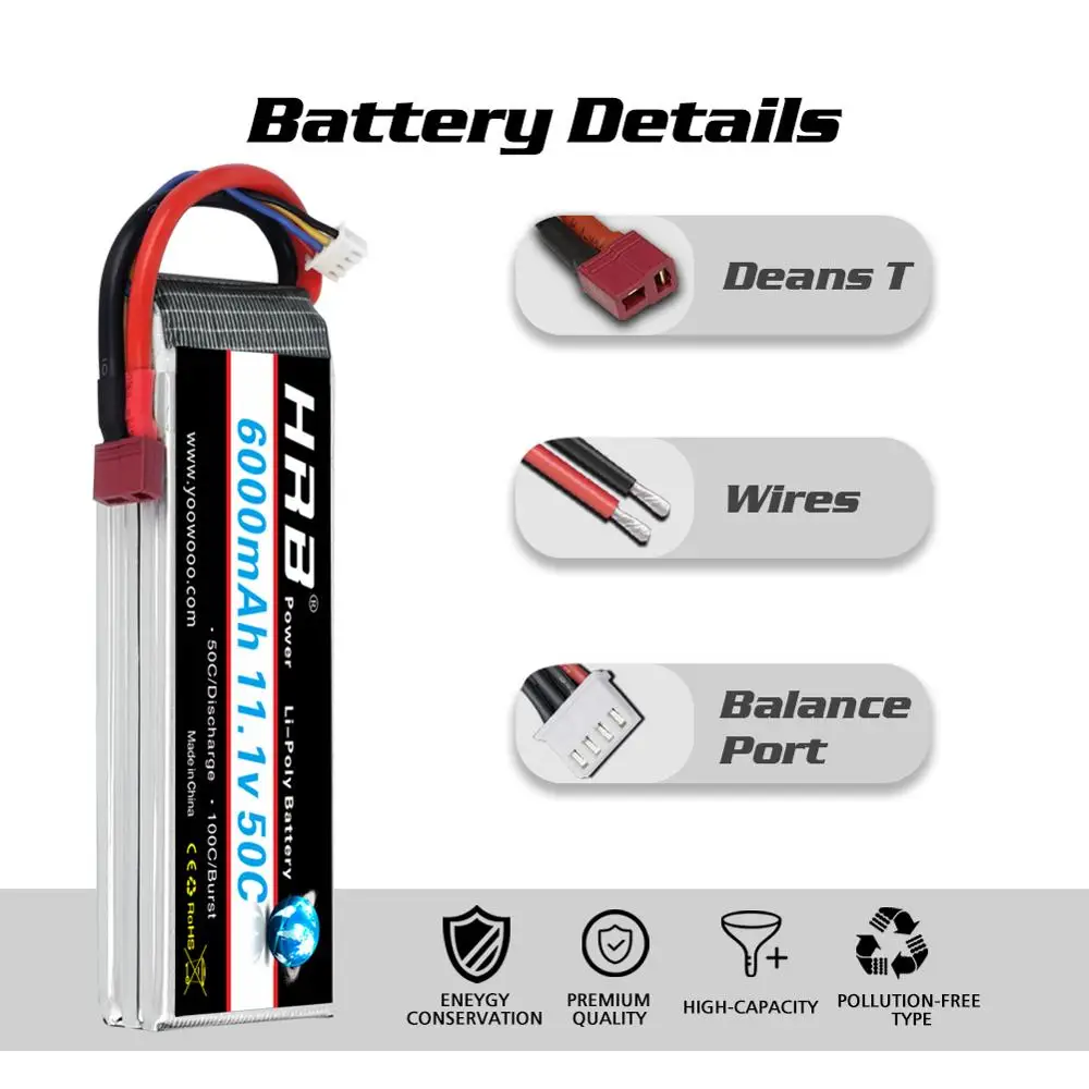 2 упаковки HRB 3S Lipo батарея 6000mAh 50C 11 1 V с Deans T Разъем для RC автомобиля E revo Xmaxx 1/8 1/10