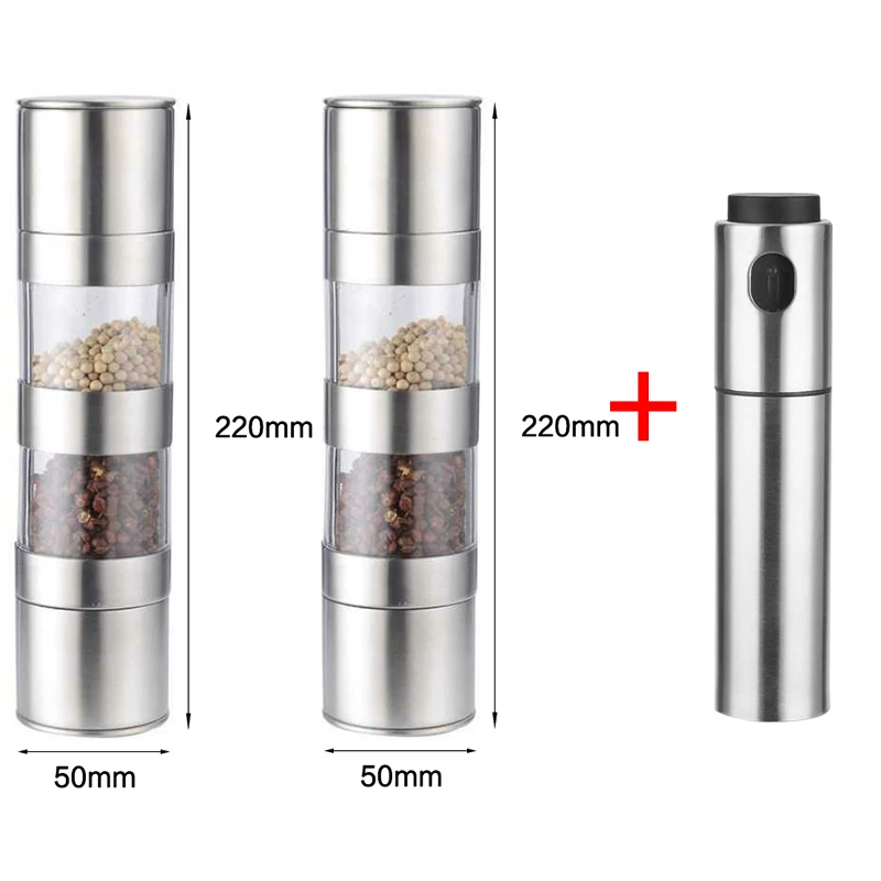 

2 IN 1 Manual Salt and Pepper Grinders Stainless Steel Herb Spice Mill Adjustable Coarseness Pepper Food Mill Kitchen Gadget Set