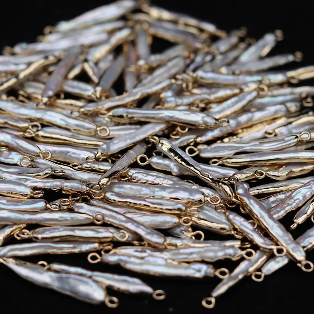 

5PCS Natural Freshwater Pearl Connectors Needle Shape Pendant For Jewelry Making DIY Accessories Fit Necklace Size7x22-8x35mm