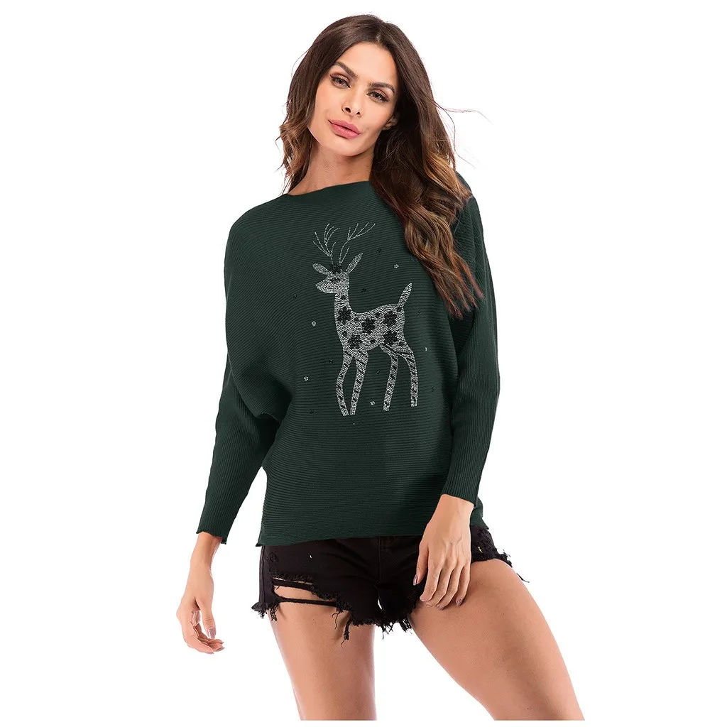 2019 Women Sweater Autumn Winter Christmas Elk Print Long Sleeve O-Neck knitting Soft Handfeel Casual Pullover Tops | Женская одежда