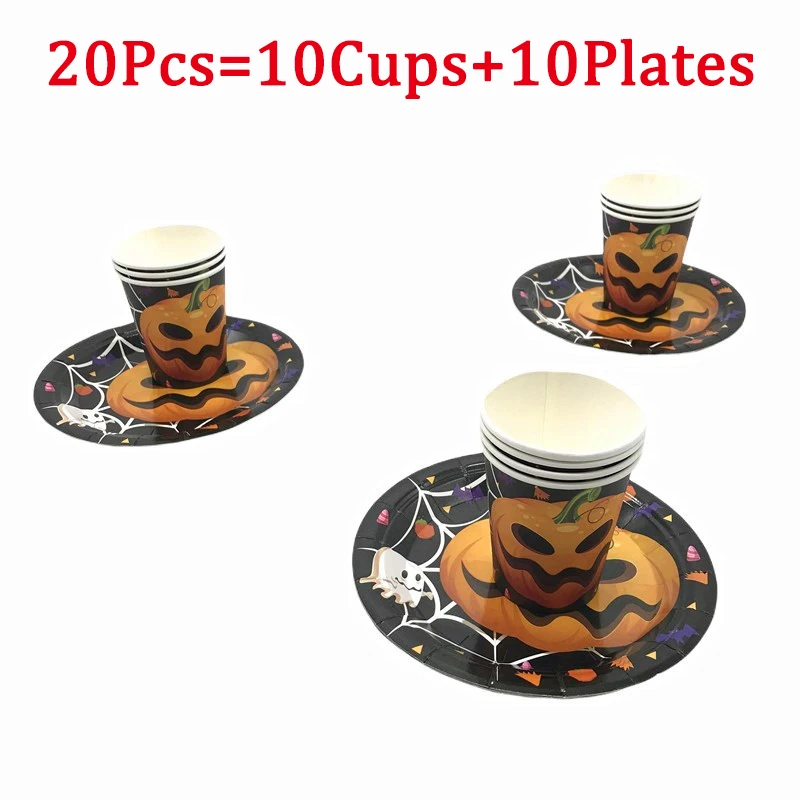 

20/40/50Pcs Halloween Trick or Treat Kids Birthday Party Decorations Disposable Tableware Peper Cups Plate Baby Shower Supplies
