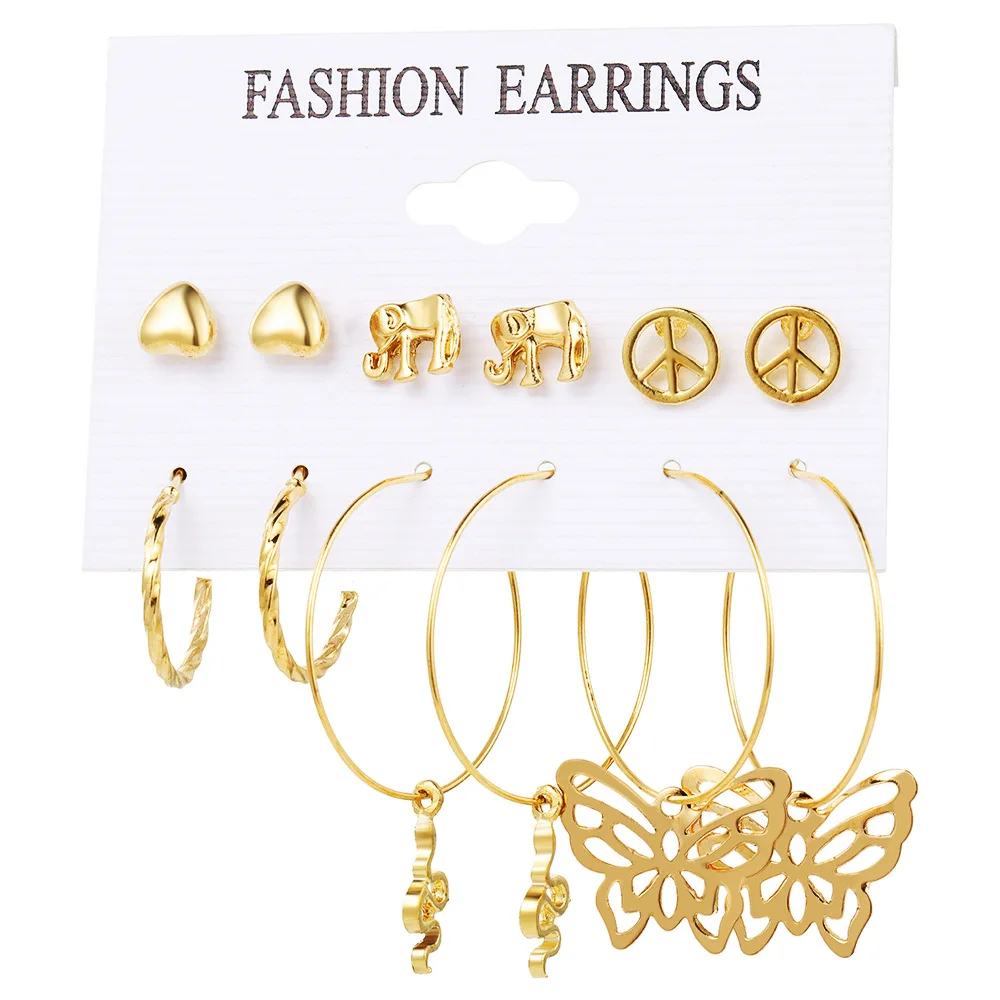 

2021 Bohemian Gold Elephant Butterfly Drop Earrings Set For Women Pearl Acrylic Dangle Earrings Trend Set of Earrings Jewelry