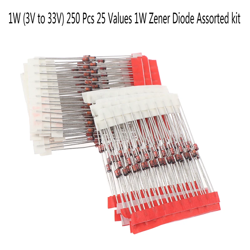 

1W (3V to 33V) 250 Pcs 25 Values 1W Zener Diode Assorted kit Assortment Set