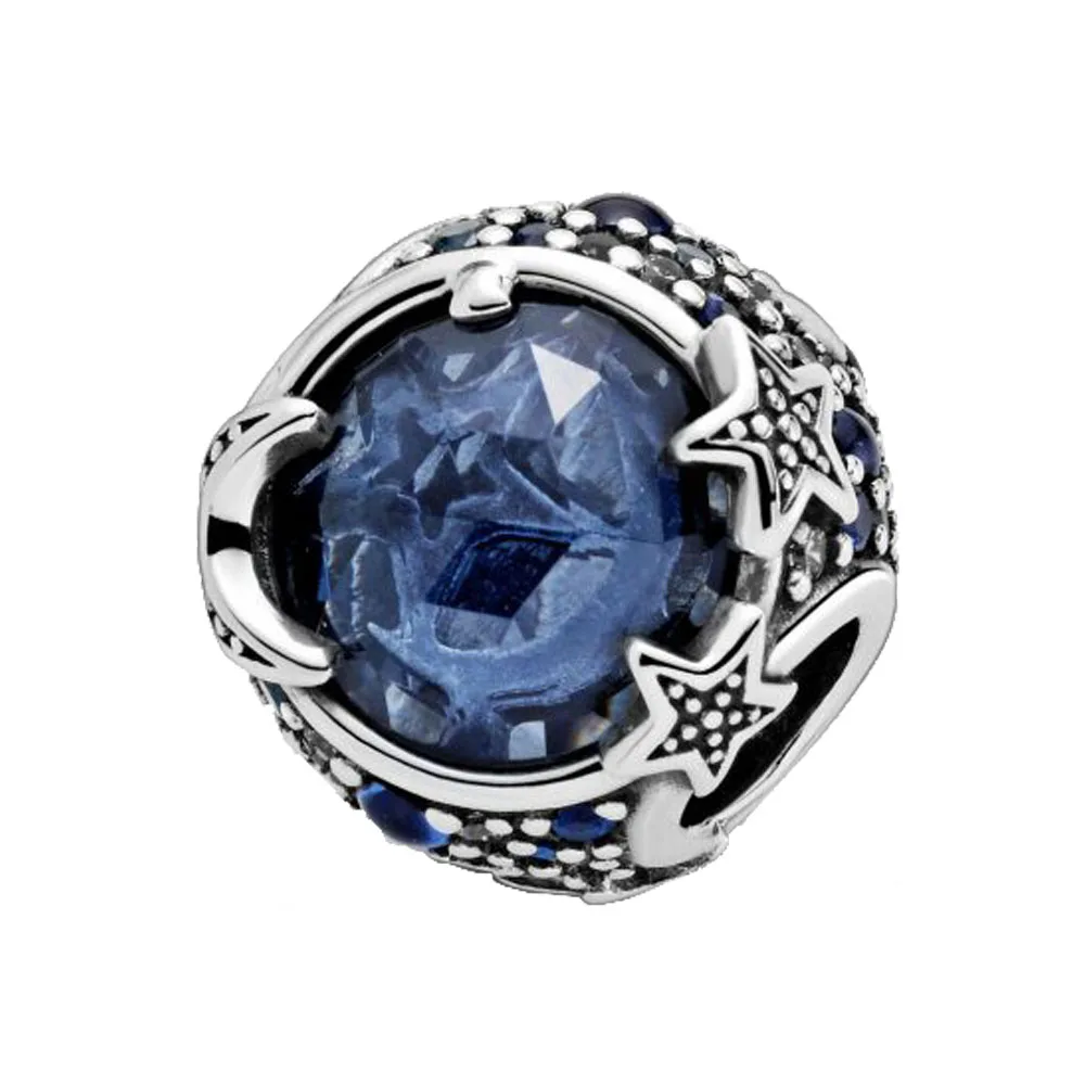 

2020 Winter New 925 Sterling Silver Beads Celestial Blue Sparkling Stars Charm fit Original Pandora Bracelet Christmas Jewelry
