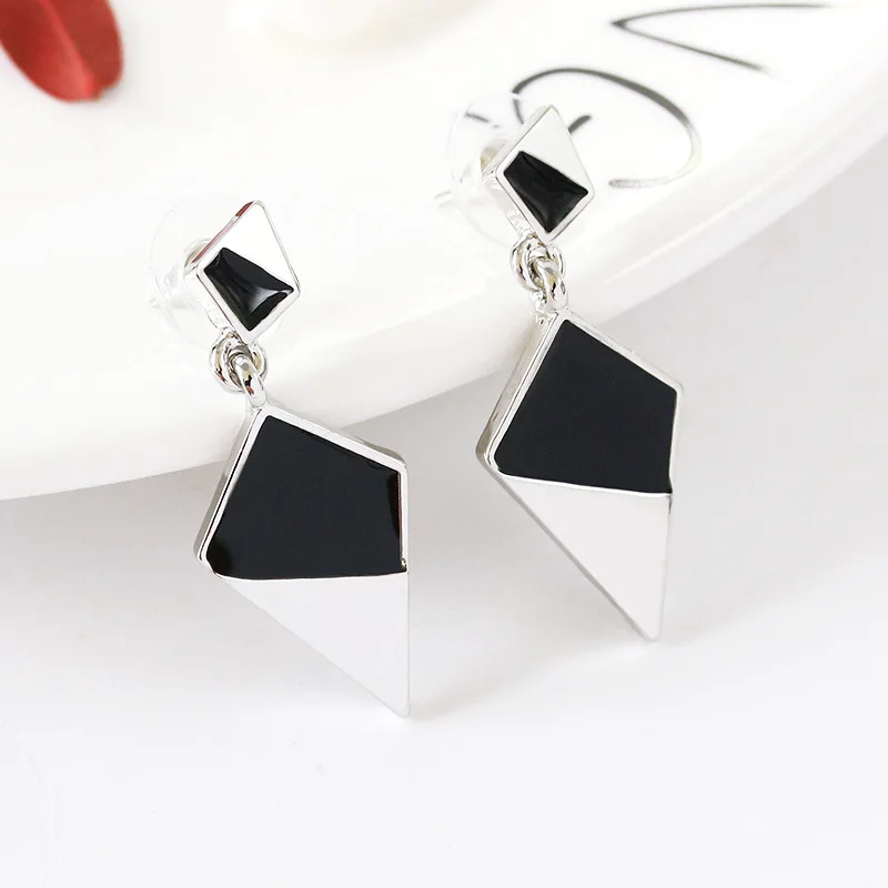 LATS Exaggerated Long Geometric Dangle Earring - Black and White Water Drop Design - Women's Fashion Jewelry image 4