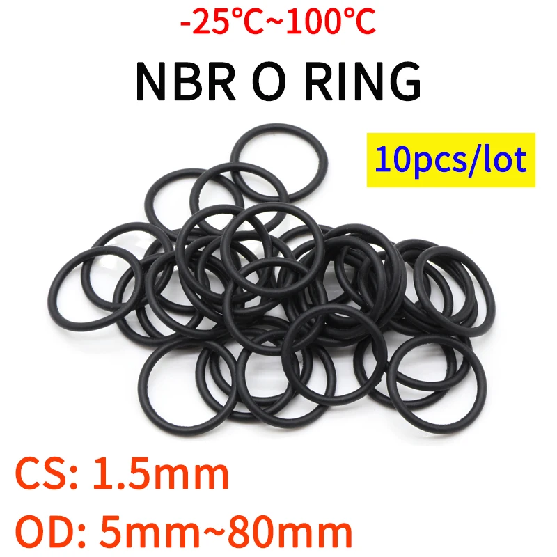 

10pcs Black O Ring Gasket CS 1.5mm OD 5mm ~ 80mm NBR Automobile Nitrile Rubber Round O Type Corrosion Oil Resist Sealing Washer