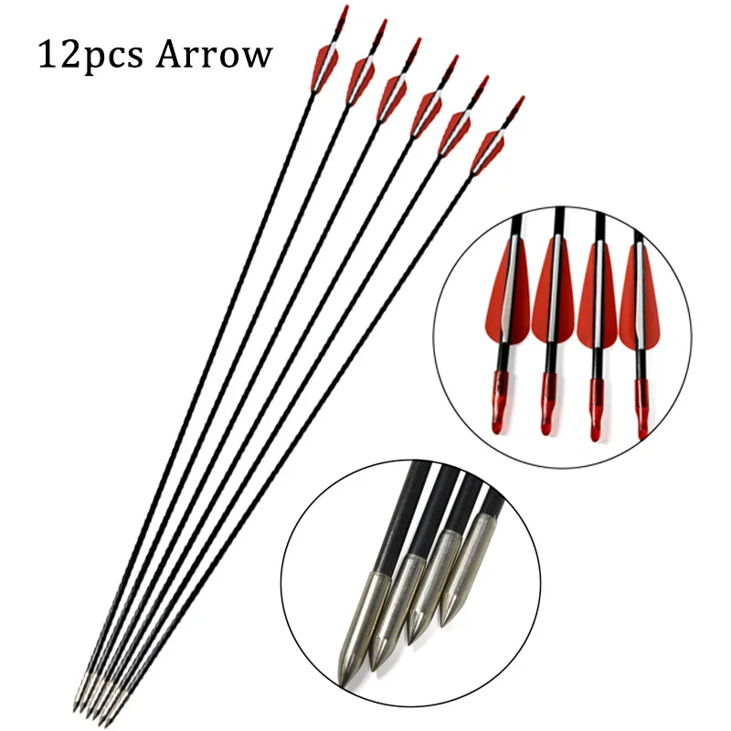 12pcs Red Arrows 40lbs прямой лук 5" Молодежный Начинающий тренировочный Рекурсивный лук 31,5" Стекловолоконный набор стрел для охоты стрельбы из лука - Цвет: 12pcs Red Arrows