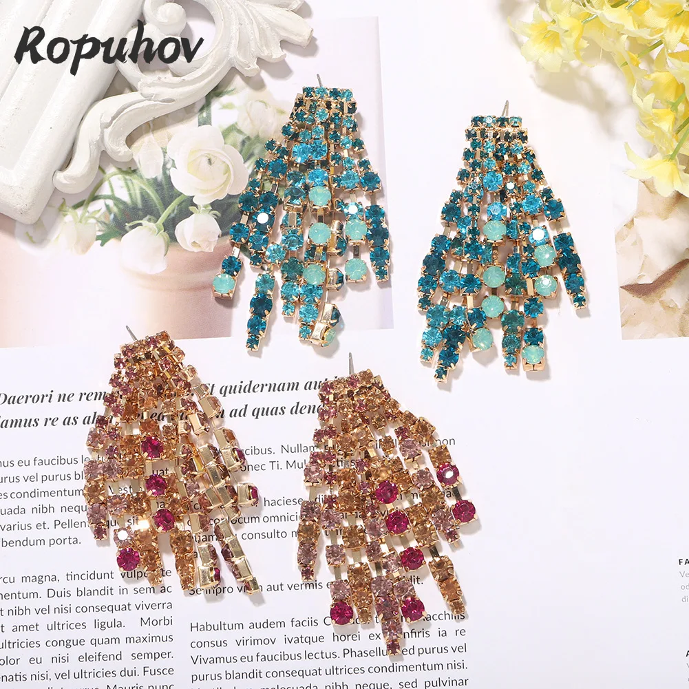 

ROPUHOV Shiny Siver/Gold Bride Crystal Tassel Hanging Earrings Women Charm Statement Rhinestone Earring Luxury Wedding Jewelry