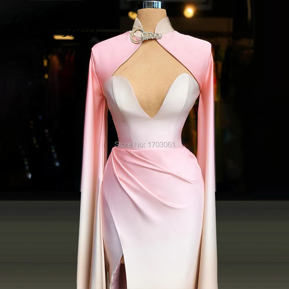 Robe De Soiree Dubai Long Evening Dresses With jacket 2020 Pink Satin Formal Gown Kaftans Turkish Prom Dress Party Arabic Custom | Свадьбы и