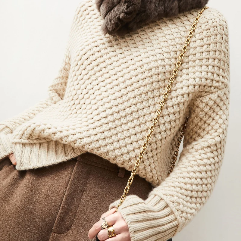 Женский вязаный свитер из 100% кашемира кремового цвета Осень-зима 2019 | Женская