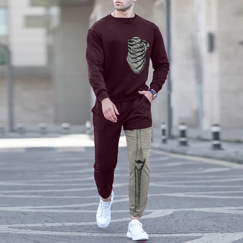 Мужской спортивный костюм из двух предметов футболка с длинным рукавом и штаны