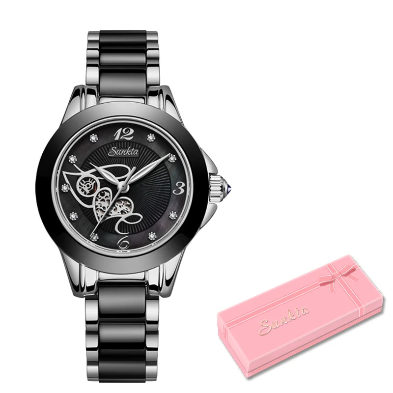 

SUNKTA Brand Luxury Fashion Watch Women Ceramic Simple Elegant Bracelet Watches Waterproof Quartz Women Watches Relogio Feminino