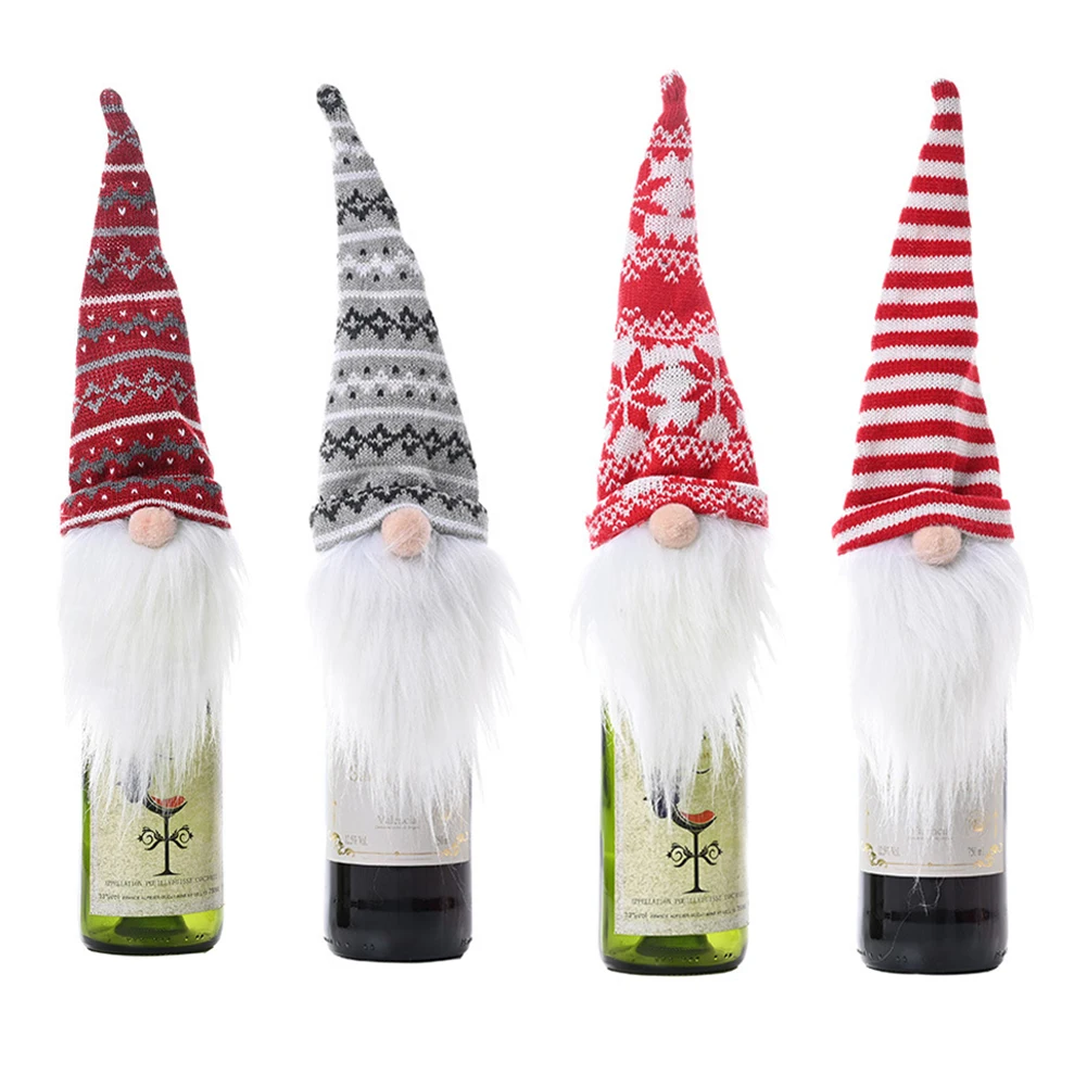 

Christmas Red Wine Bottle Covers Christmas Decorations Knitted Hat Wine Cover Faceless Doll Wine Cover Wine Bottle Decoration
