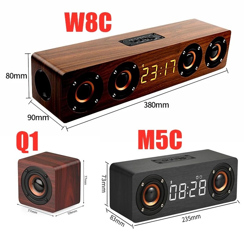 

2021 Wooden Soundbar Bluetooth Speaker Acoustic System 20W HIFI Stereo Music Surround LED Display Outdoor Speaker With FM Radio