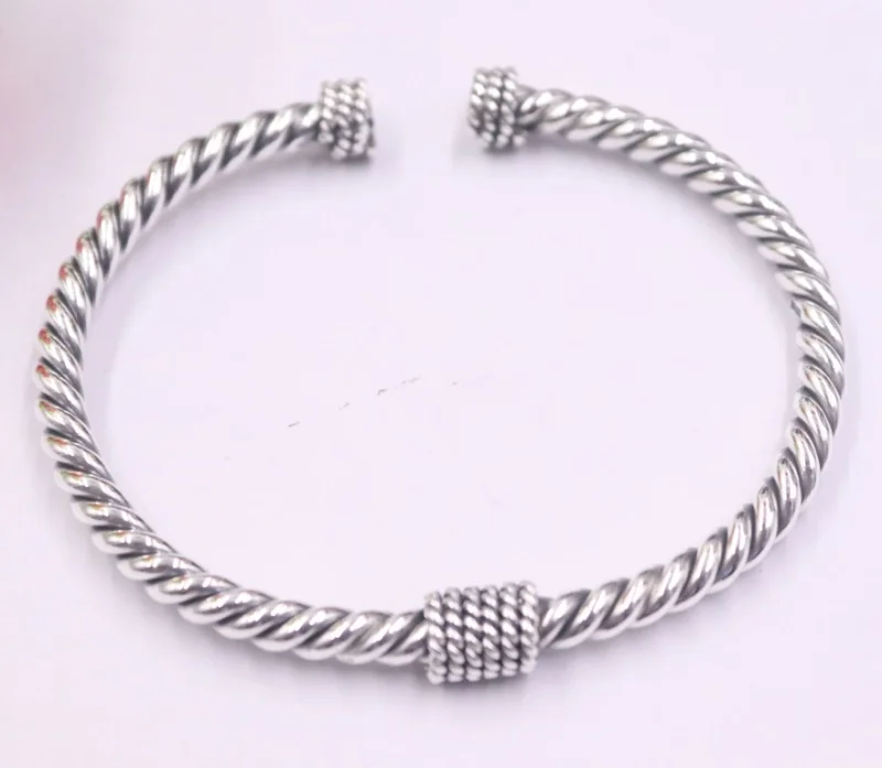 

Настоящее 999 Браслет из чистого серебра для женщин счастливый друг лучший подарок плетение шаблон Уникальный Открытый браслет 56-64mmDia