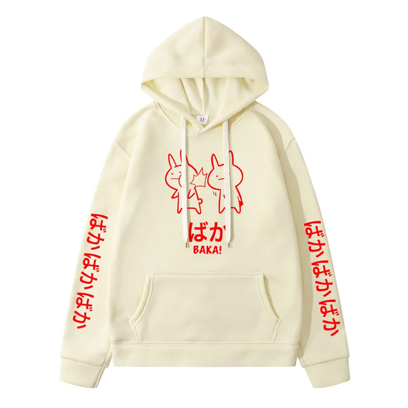 

2021 Baka Rabbit Slap Hoodies Japan Anime Funny Cute Thick Hoody High Quality Black Japanese Sweatshirt Pullover Hip Hop Hooded
