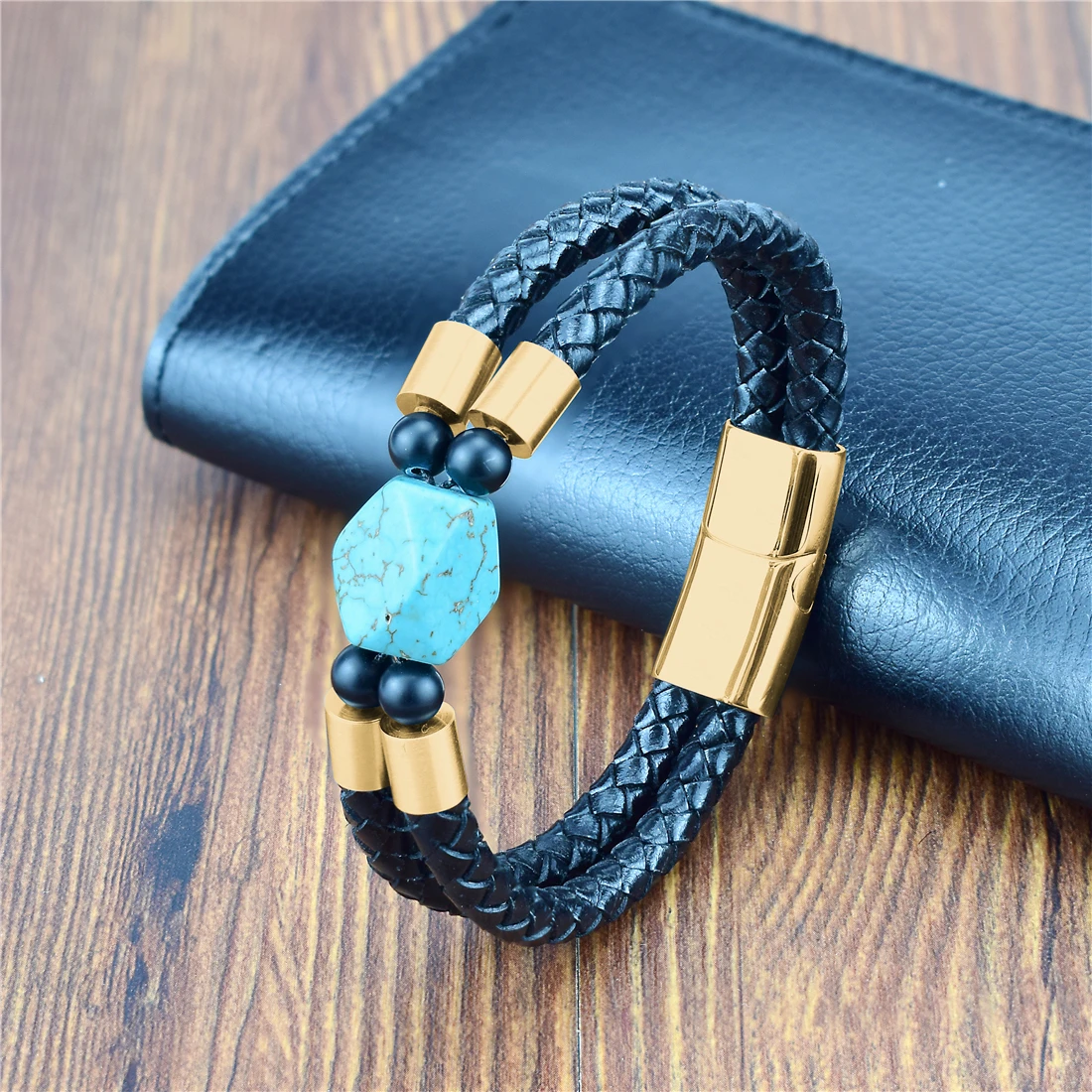 

New Punk Leather Men Bracelet Charm Stainless Steel Magnet Mens Jewelry 18 Style Natural Oval Stone Beaded Bracelet Friend Gift
