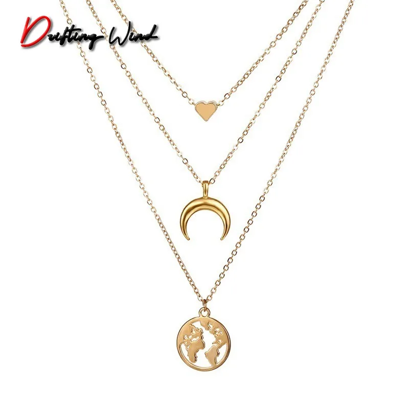 Женское многослойное ожерелье с подвеской в виде сердца и Луны|Ожерелья