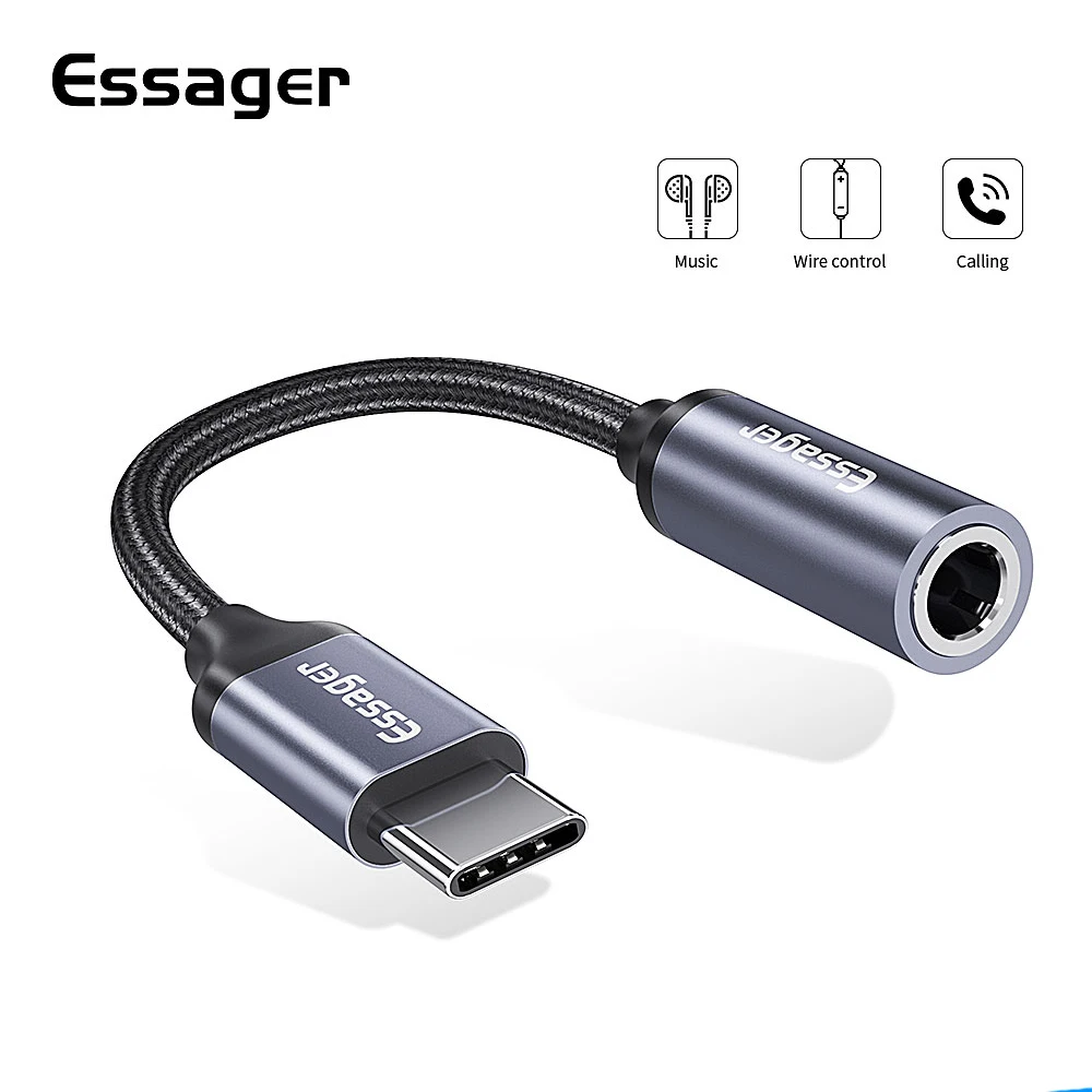 Адаптер Essager USB Type-C на гнездо 3 5 мм для наушников гарнитуры аудиокабель Aux типа C