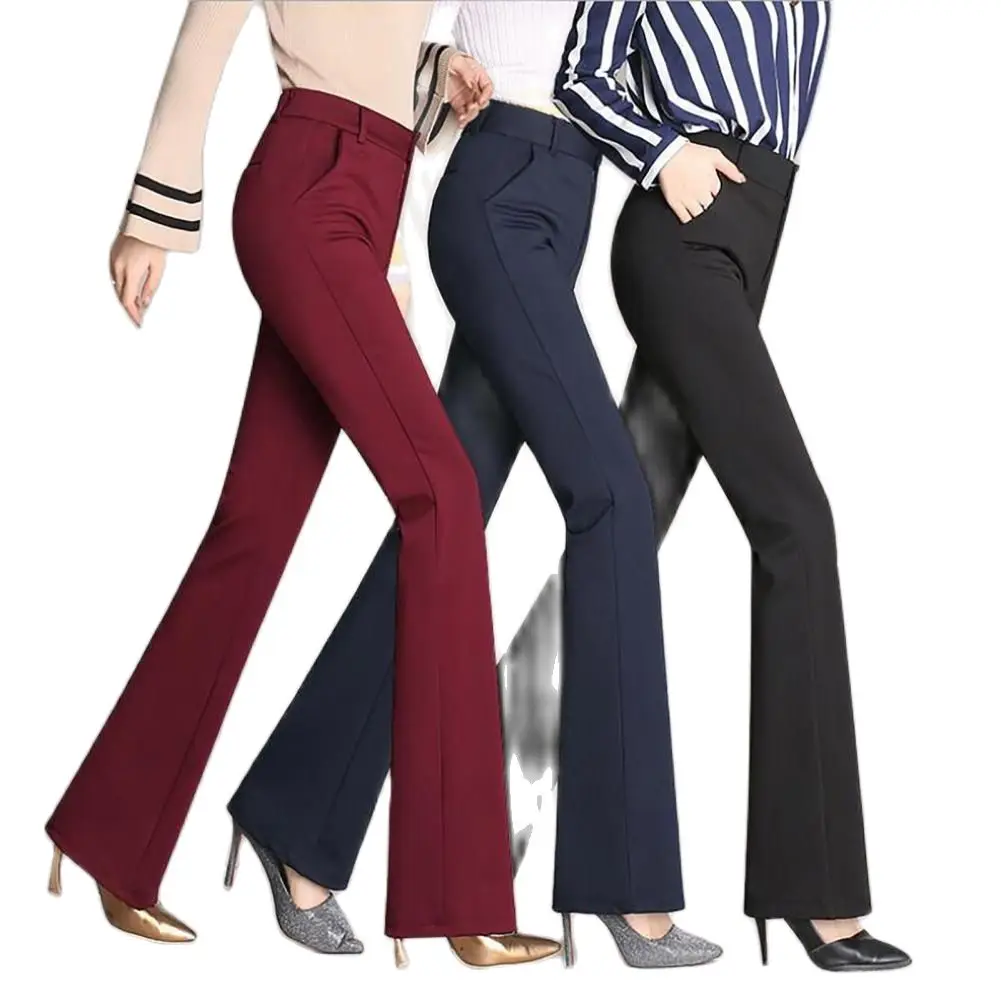 

Женские брюки размера плюс, широкие брюки с высокой талией, длинные брюки, эластичные прямые однотонные повседневные женские зимние брюки