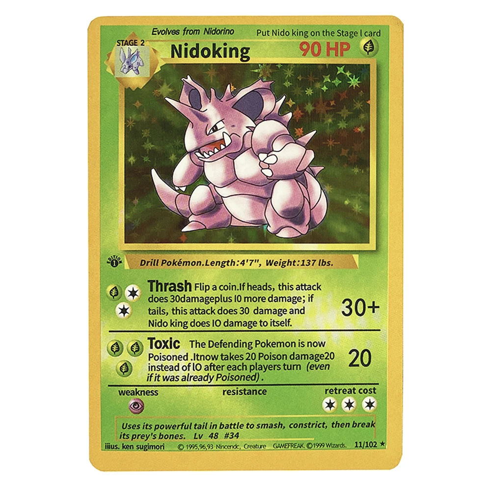 Juego de 10 tarjetas coleccionables de pokemon 1999, tarjetas de primera generaci&oacute;n, Charizard Raichu Mew Vulpix Venusaur-3