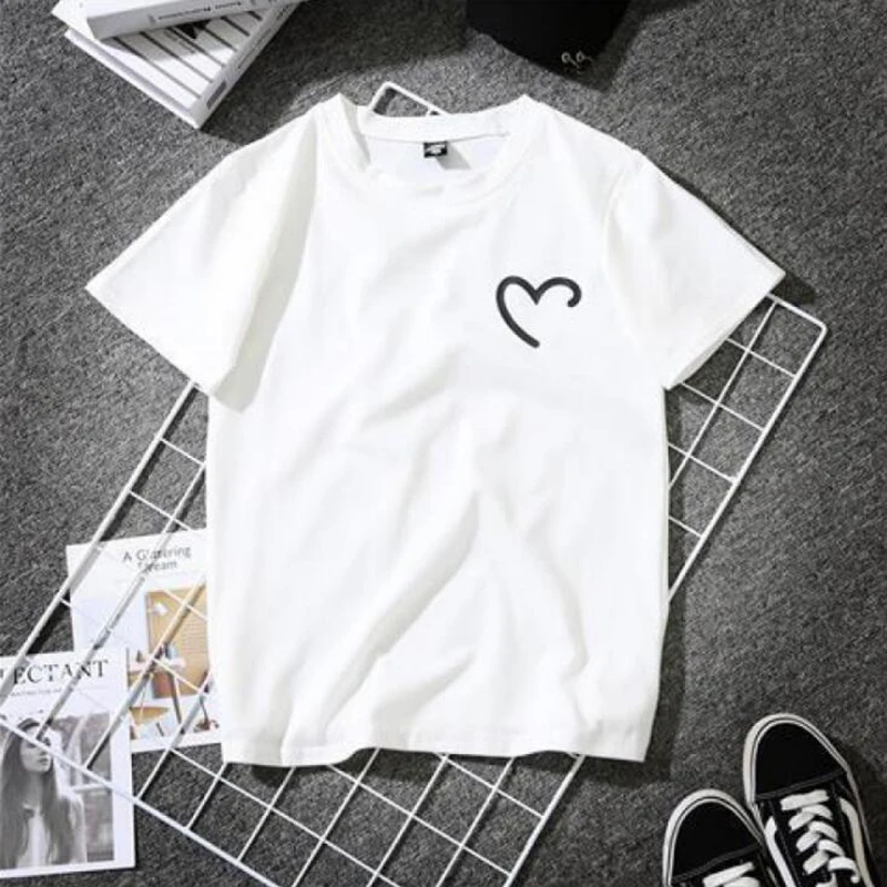 

Fashion Summer New Style 2021 T-shirt Men Couples Heart-shaped Print Korean Clothes Shirt Women Short Sleeve T Shirt