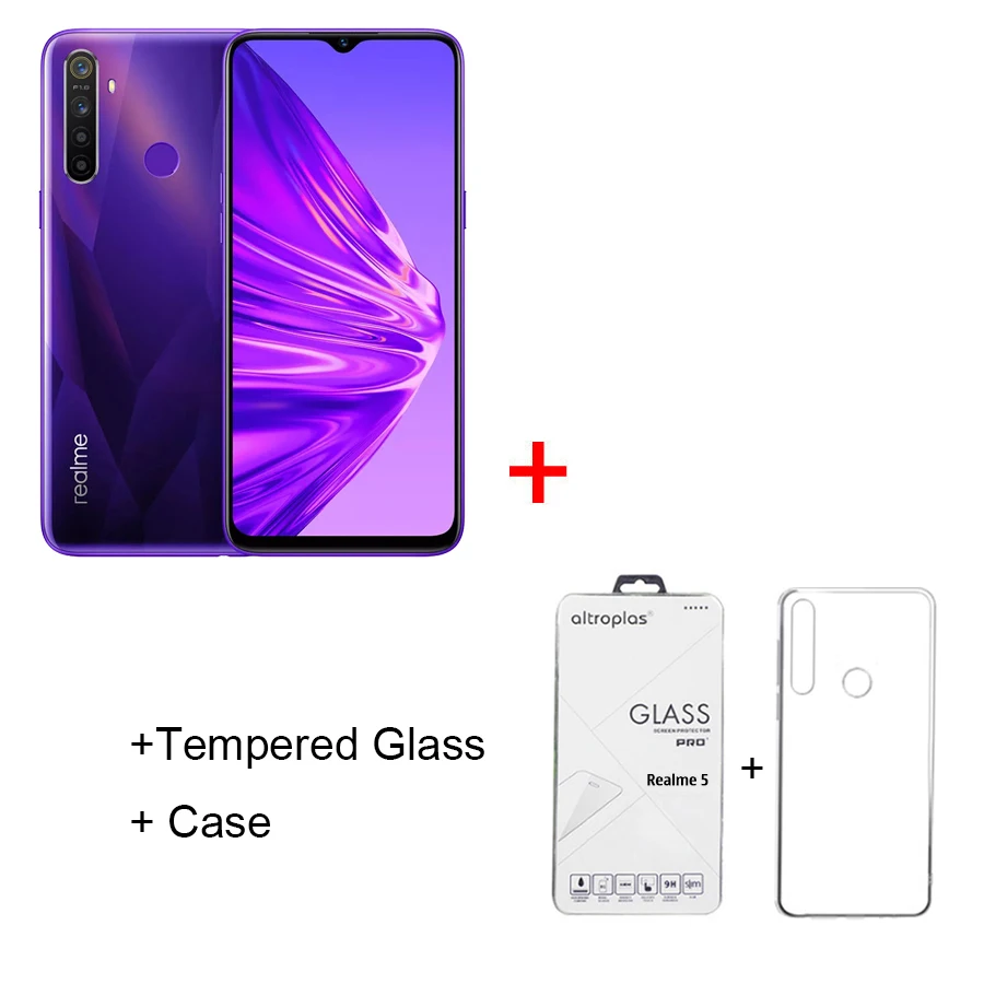Purple N Glas N Case EU версия OPPO Realme 5 6,5 ''3/4 ГБ Оперативная память 64/128 ГБ Встроенная память Snapdragon 665 AIE Восьмиядерный 5000 мА/ч, 12MP+ 13MP Quad камеры мобильного телефона - Цвет: Purple N Glas N Case