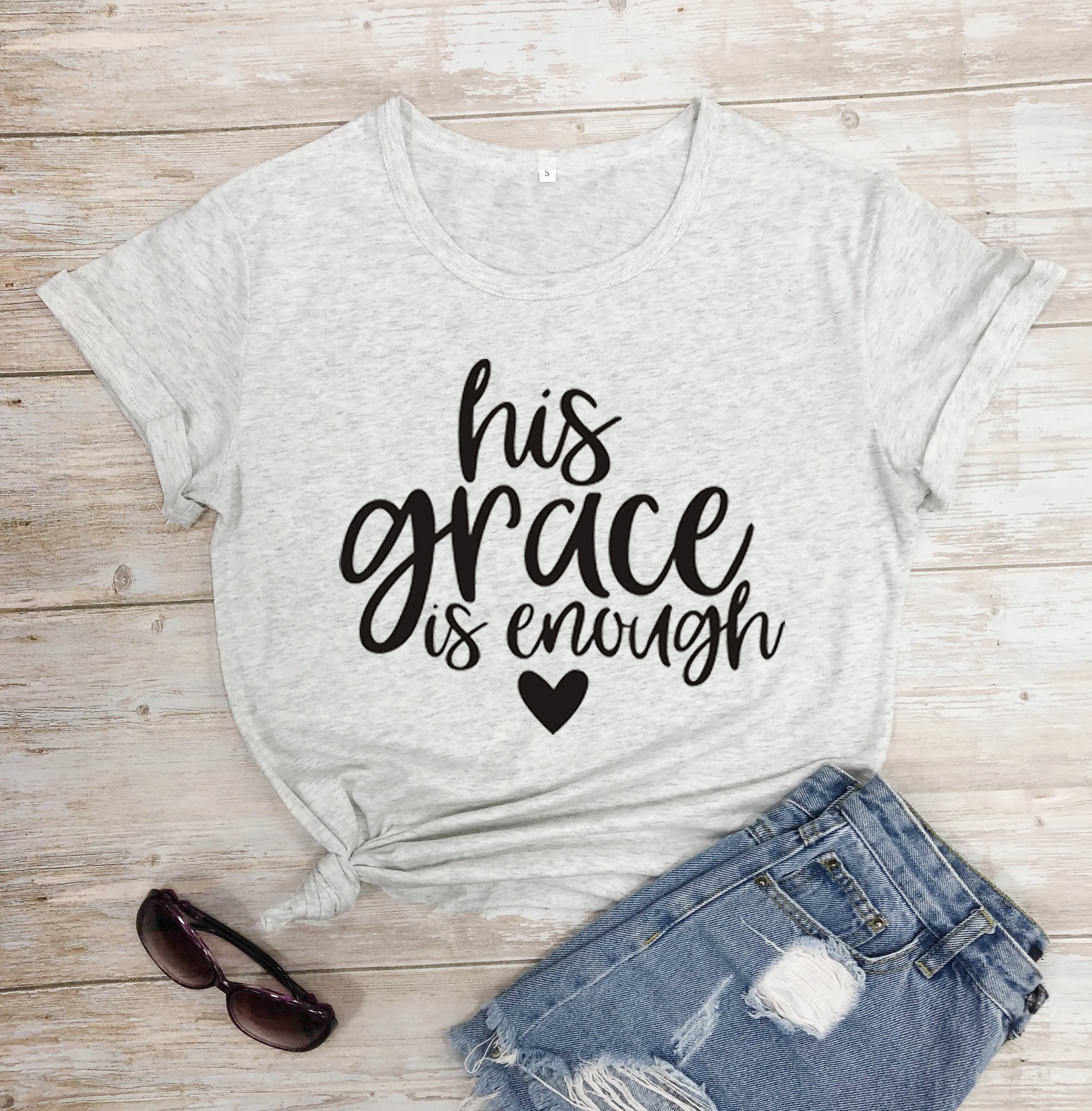 marble--black text Футболка с надписью «his grace is enough» серая футболка с надписью «His Grace is enough» хлопковая футболка с надписью «his grace is enough» S-3XL - Цвет: marble--black text