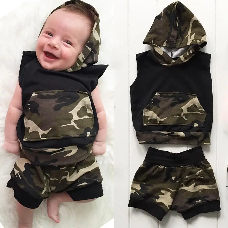 Newborn Infant Baby Boy Clothes Hoodies Top T Shirt Camouflage Short Pants Outfits Set 0-24M