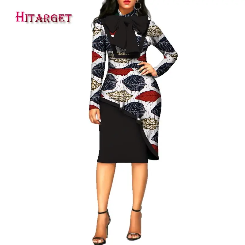 Женское платье с принтом в африканском стиле элегантное длинным рукавом модель