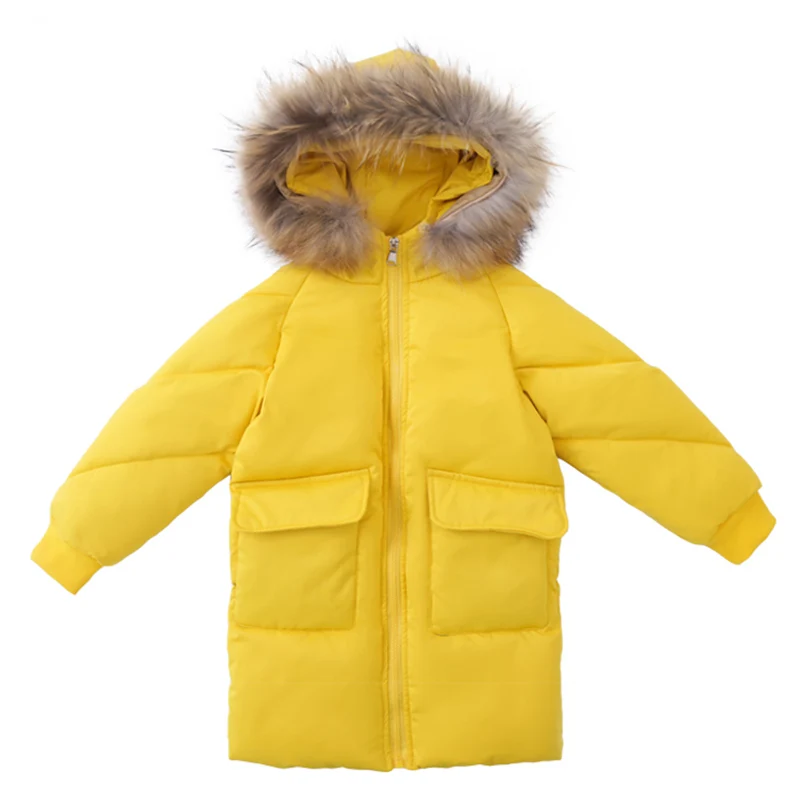 Fashion Children Winter Down Cotton Jacket Girl Clothing Kids Clothes Warm Thick Parka Fur Collar Hooded Long Coats Outfits