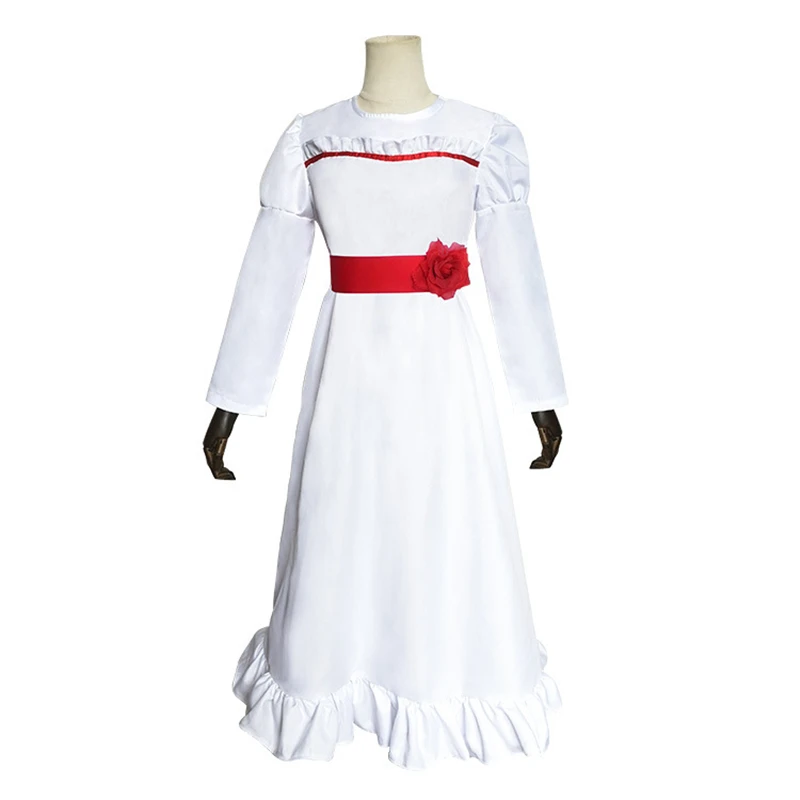 Movie ConjingDoll Annabelle Dress Cosplay Costumes Ghost Doll White Princess Skirt Women Girls Kids Wig Hair Halloween | Тематическая