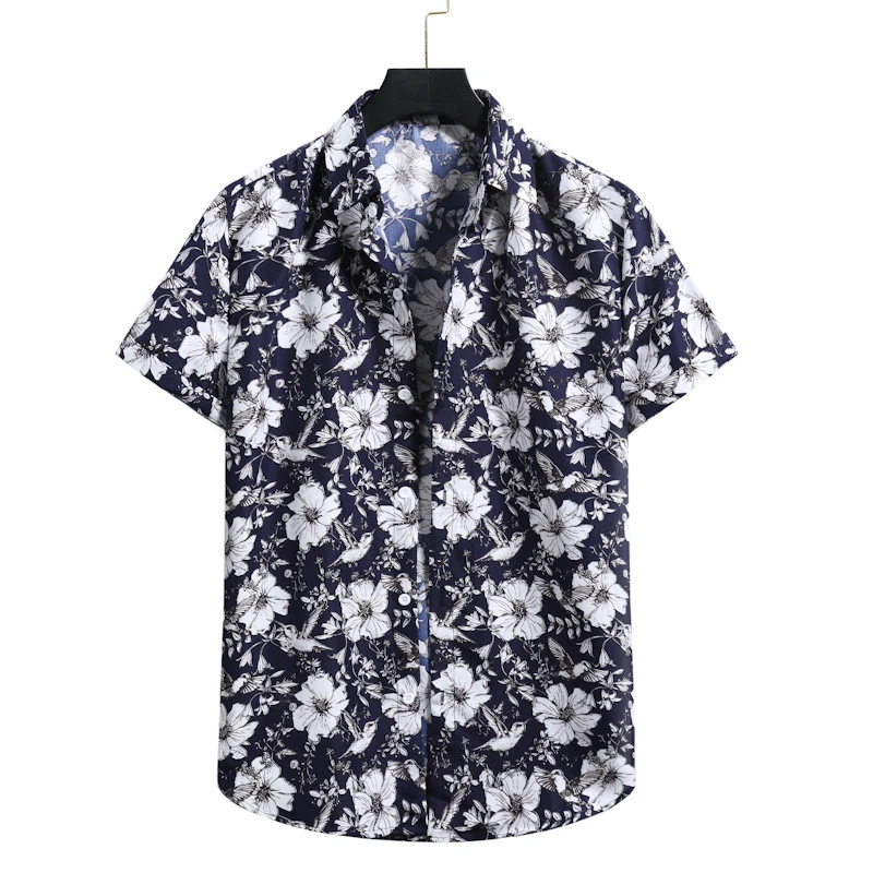 Рубашка мужская с цветочным принтом винтажная пляжная блуза на пуговицах
