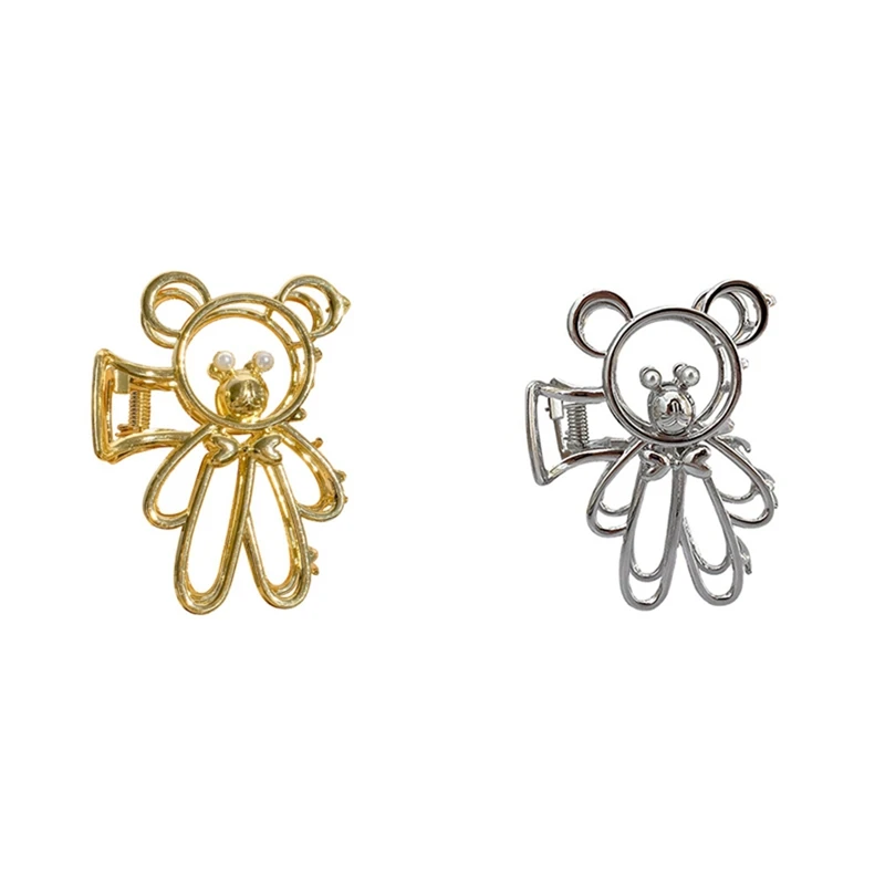

New Metal Bear Hollow Catch Clip Summer Head Shark Clip Elegant Temperament Ponytail Hair Clip Bath Clip Shark Clip
