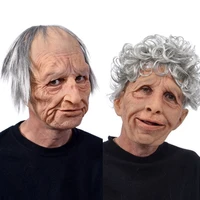 funny realistic latex old man woman mask with hair halloween cosplay fancy dress head rubber party costumes villain joke props