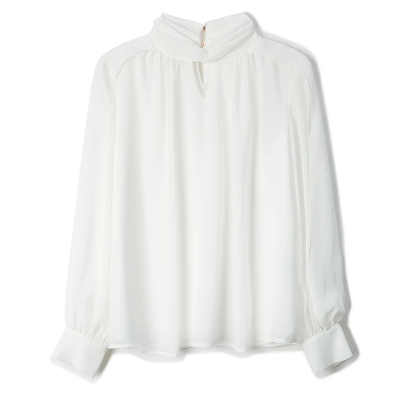 

New Long-sleeved Blouse V-neck Korean Leisure Tops Comfortable Casual Blouses Spring and Summer Solid Color Chiffon Plus Size