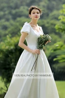 fanweimei3090 vintage beading princess satin simple bridal gown ball gown women wedding pary dress factory price real photo