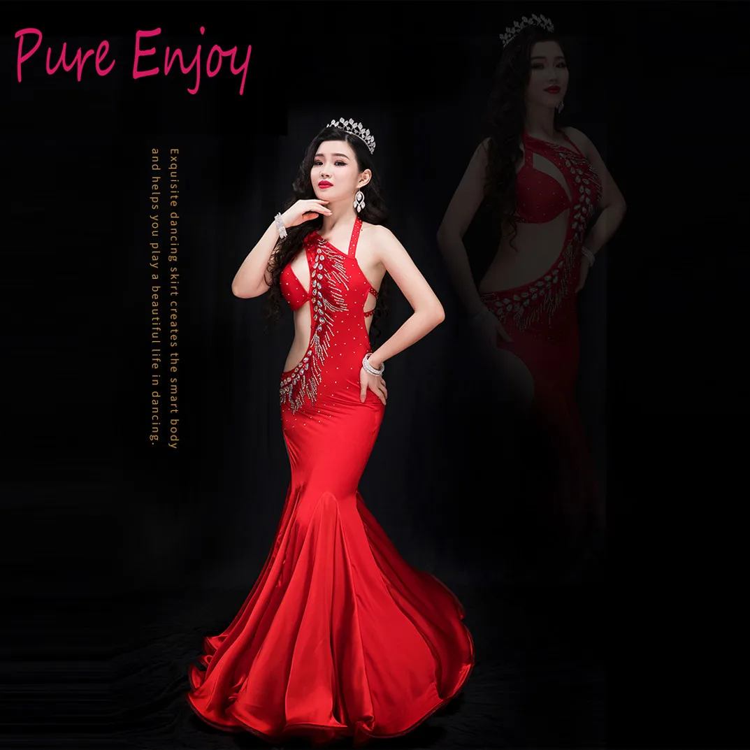 Женщины роскошный танец живота платье ручной работы бюстгальтер длинная юбка