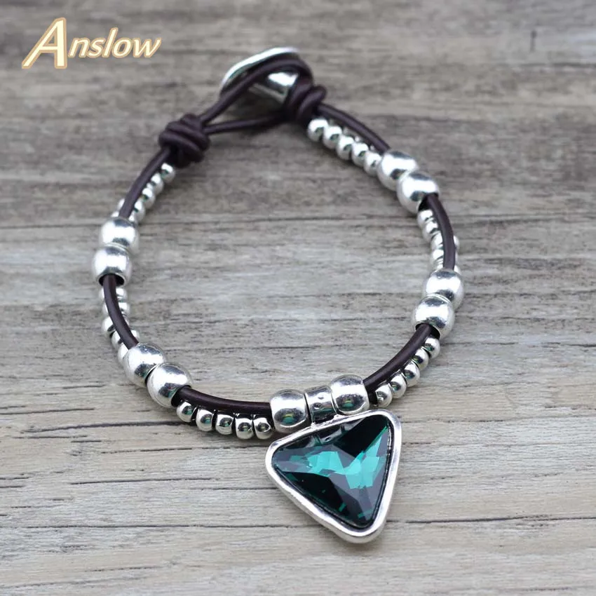 

Anslow Autumn Winter Trendy Style Women Couples Lover Leather Bracelet Female Crystal Metal Women Bracelet Jewelry LOW0760LB