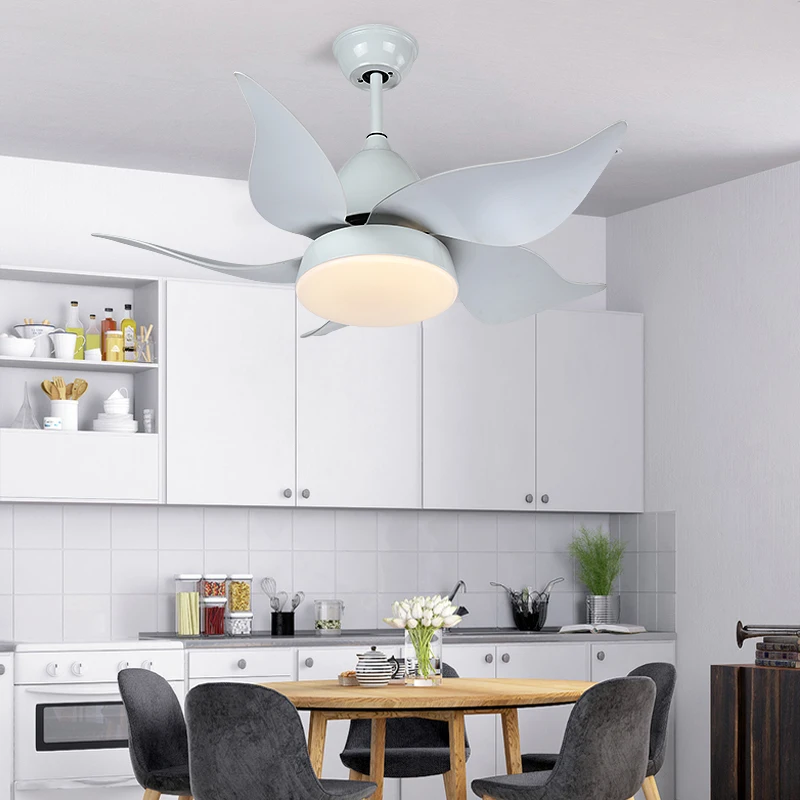 

36 Inch Led Children Macaron Color Ceiling Fan Light Nordic Minimalist Restaurant Bedroom LED Silent Fan Light