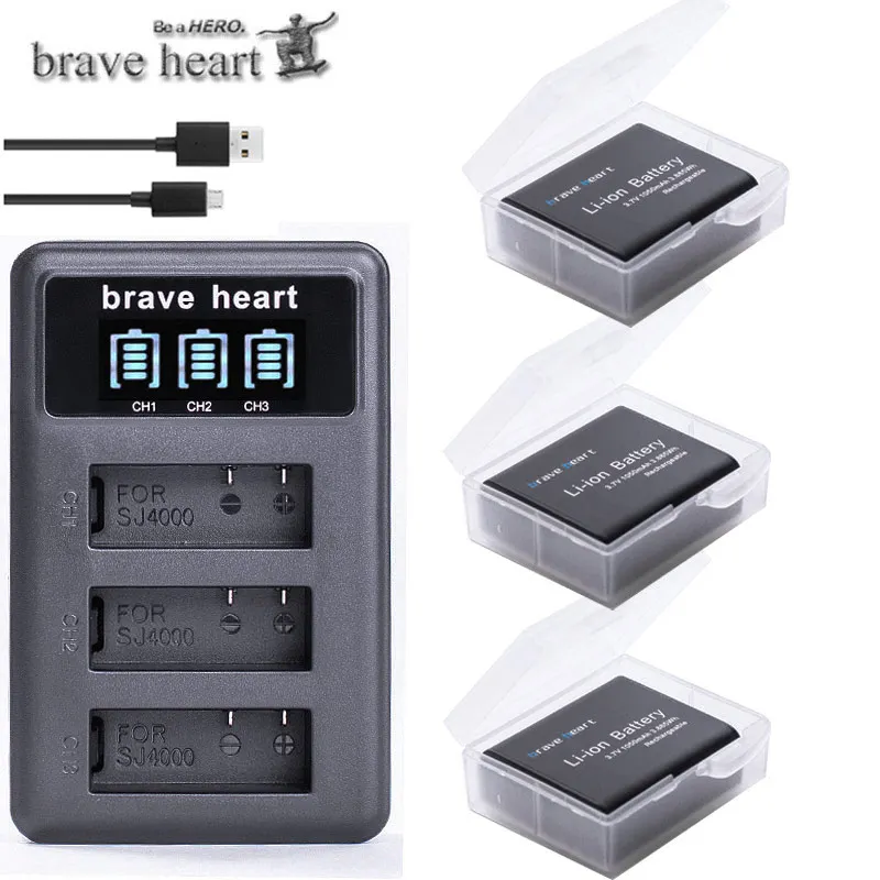 3battery and1charger 3,7 v 1050mAh батарея SJ4000 Батарея SJ5000 SJ6000, Wi-Fi+ ЖК-дисплей 3 лота usb зарядное устройство для спортивной экшн-камеры SJCAM sj 4000 5000 6000 7000 8000 sj9000 M10 - Цвет: 3battery and1charger