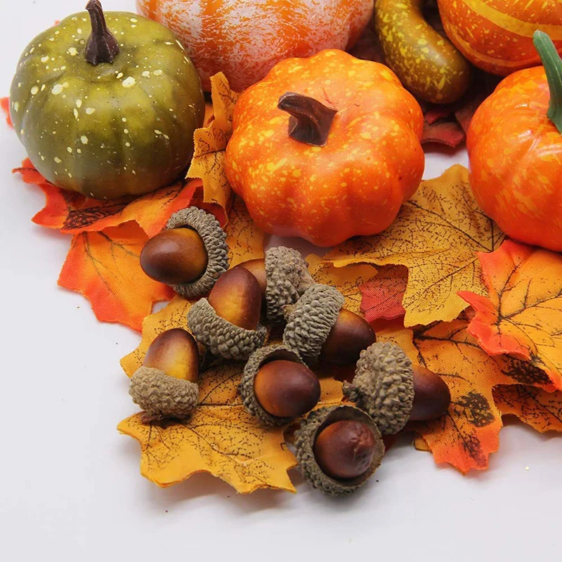 

Fall Harvest Decor Props Artificial Mini Pumpkin Gourd Acorn Berries Maple Leaf Festival Faux Decoration Diy Craft Simulation