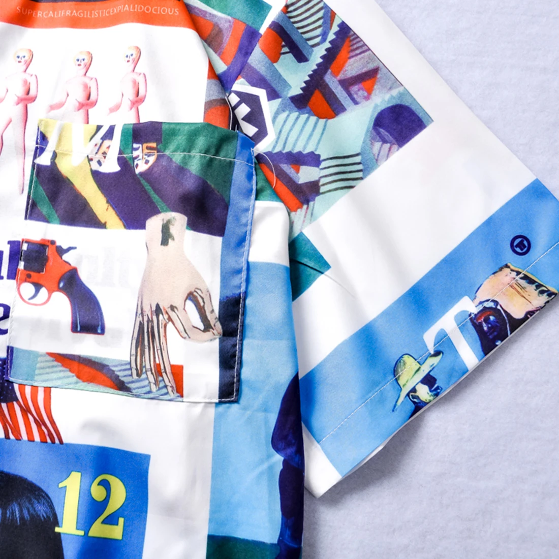 ATSUNNY Stitching style Print Short Sleeve Shirt HipHop Streetwear Casual Shirt Man Summer Fashion Hawaiian Shirts Tops