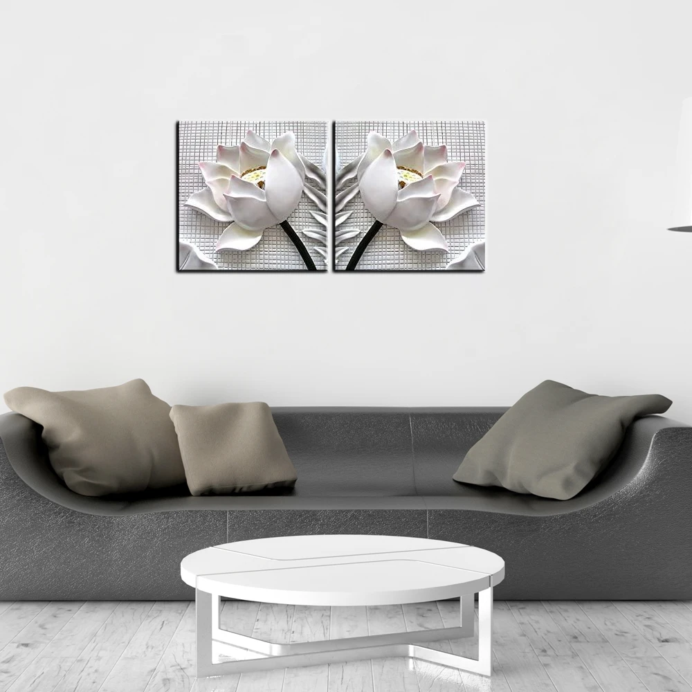 Настенная Картина на холсте с белыми цветами лотоса 2 шт. холст современное