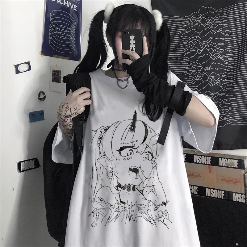 Женский топ в стиле хип-хоп с коротким рукавом Свободный Топ Харадзюку летняя