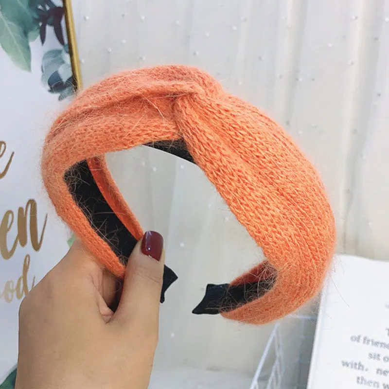 

Knitted Plush Hairbands Headband Cashmere Woolen Knit Hair Hoop Wide Brimmed Bezel Hairbands Head Hoop Cross Hairbands Headdress
