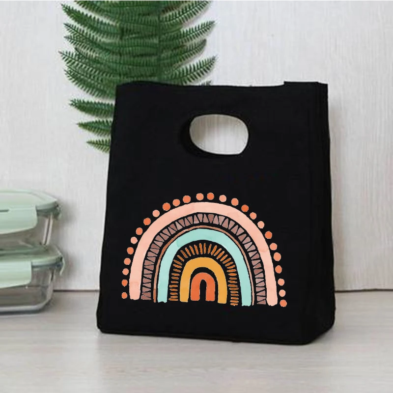 С принтом радуги переносные сумки для обедов Термальность изолированные Бенто