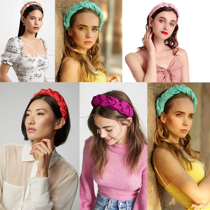 Molans White Satin Braided Headband New Crown Headbands for Women 4 CM Width Braided Aliceband Girls Black Matador Headband
