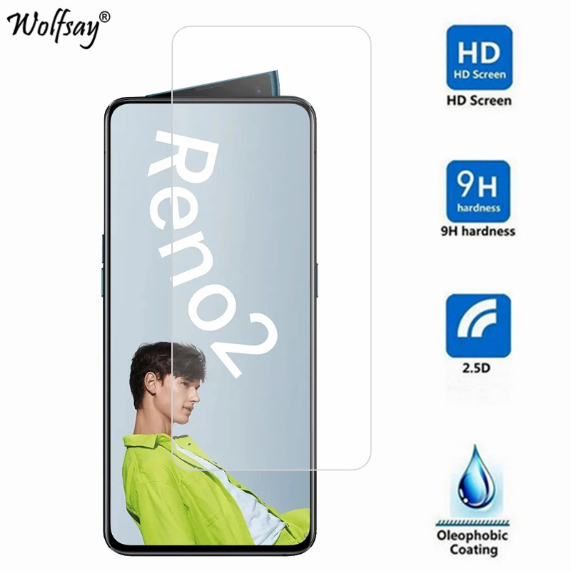 2 uds vidrio HD para OPPO Reno2 Protector de pantalla de vidrio templado para OPPO Reno2 pel&iacute;cula de vidrio del tel&eacute;fono para OPPO Reno2 pel&iacute;cula protectora 6,5'-2